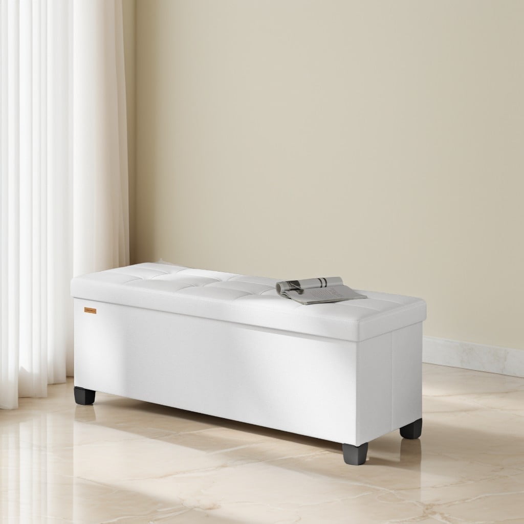 LEDREM 43-Inch Storage Ottoman Bench, 660 lb Capacity Foldable Footrest with 30 Gallon Storage, Synthetic Leather, Cloud White
