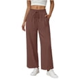 thumbnail image 2 of Hilenly Womens Cotton Palazzo Pants Drawstring Elastic Waist Casual Wide Leg Trousers Summer Beach Lounge Pants with Pockets, 2 of 7