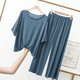 thumbnail image 4 of Pantalones anchos recortados de seda de hielo con borde de oreja, traje informal de manga corta de talla grande para mujer, ropa exterior fina de verano, ropa para el hogar, pijamas, 4 of 6