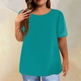 thumbnail image 2 of EHTMSAK Dressy Womens Tops Plus Size Solid Tee Shirts Clearance Crew Neck Ladies Short Sleeve Tops with Lower Sides Summer Womens Plus-Size Tops for Leggings Green 5X, 2 of 6