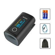 Wellue Pulse Oximeter for Fingertip,Blood Oxygen Saturation Monitor and Pulse Rate Measure with Alarm,Carry Bag and Lanyard,Both Spot Check and Continuous Check,Black,60F