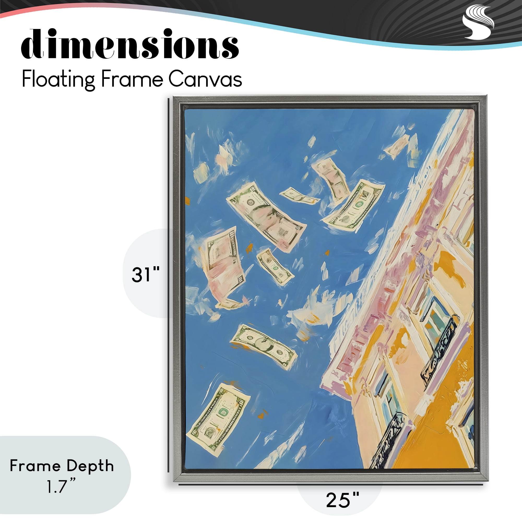 Stupell Industries Money Rain Drifting Past Windows Gray Framed Floater Canvas Wall Art, design by The Prints Vibe