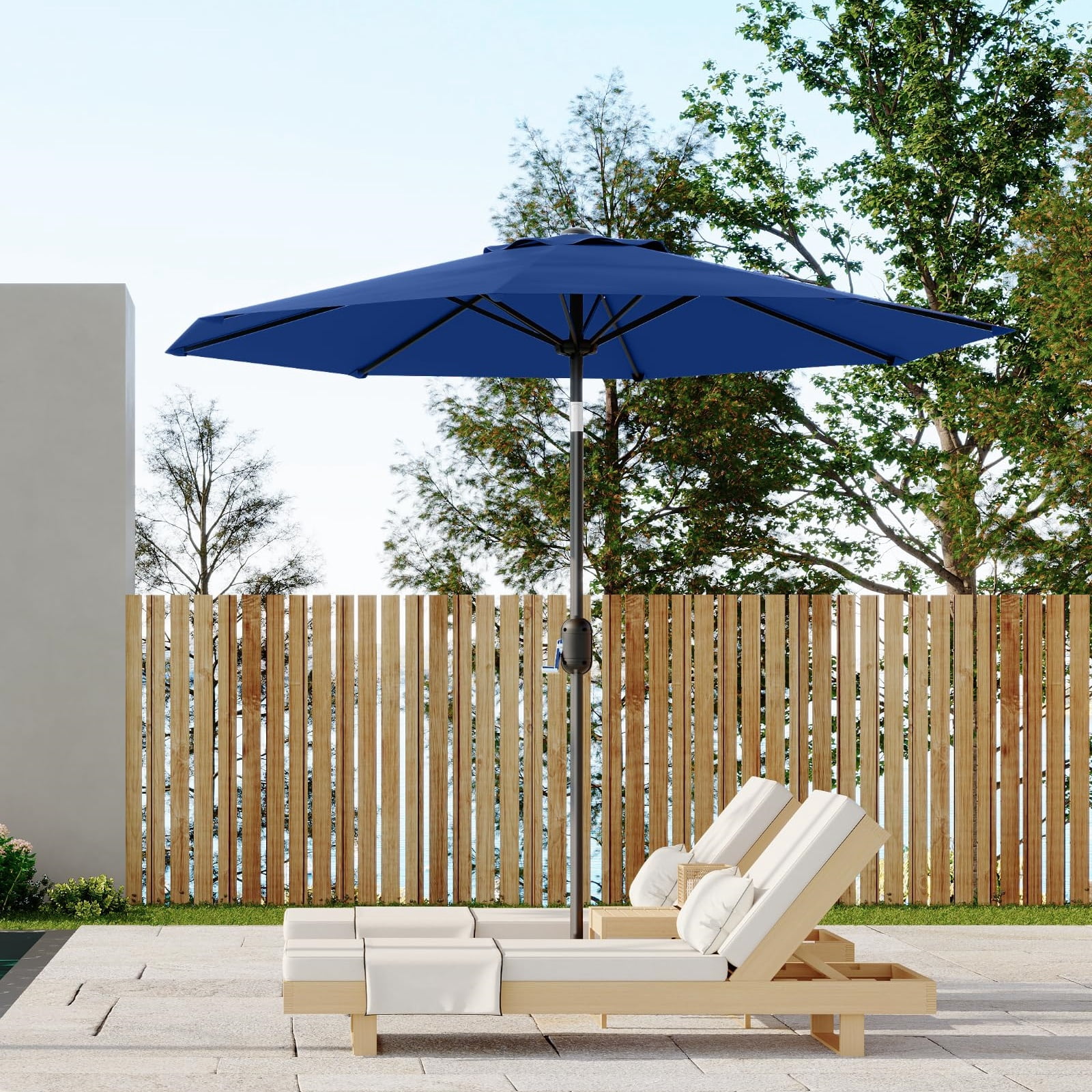 Garvee Outdoor Octagon Patio Umbrella, 8.69 x 8.69 x 7.87 ft,  8 Sturdy Ribs,  Dark Blue