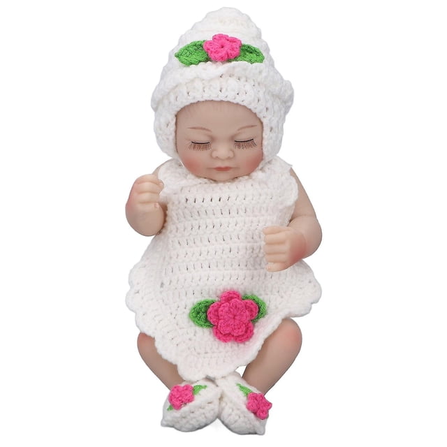 Newborn Baby Doll 10 inch Silicone Cute Lifelike Infant Doll with Knitted Clothes Gift