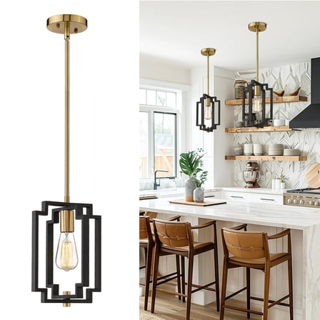 Emliviar Industrial Pendant Light, 1-Light Kitchen Hanging Light Fixture, Black and Gold Finish, JE1981M1L BK G