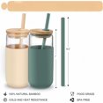 thumbnail image 1 of Set de 2 Vasos de Cristal Tipo Lata con Funda de Silicona y Tapas de Bambú en Azul Cambridge y Ámbar para Café Helado y Cerveza, 1 of 5