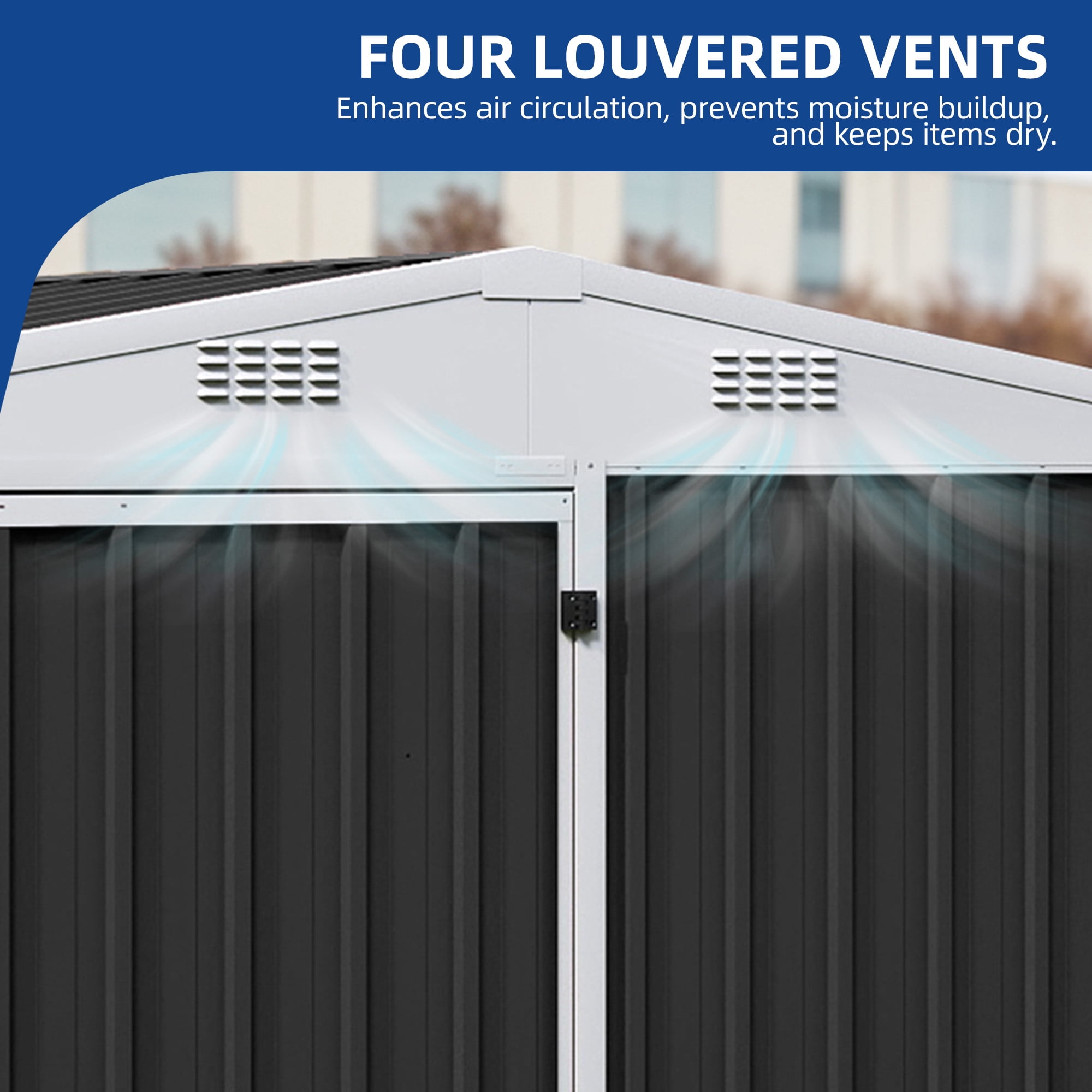 Uforic 8x4 FT Oversized Steel Storage Shed with Ventilation, Lockable Doors, and Sloped Roof for Outdoor, Dark Gray