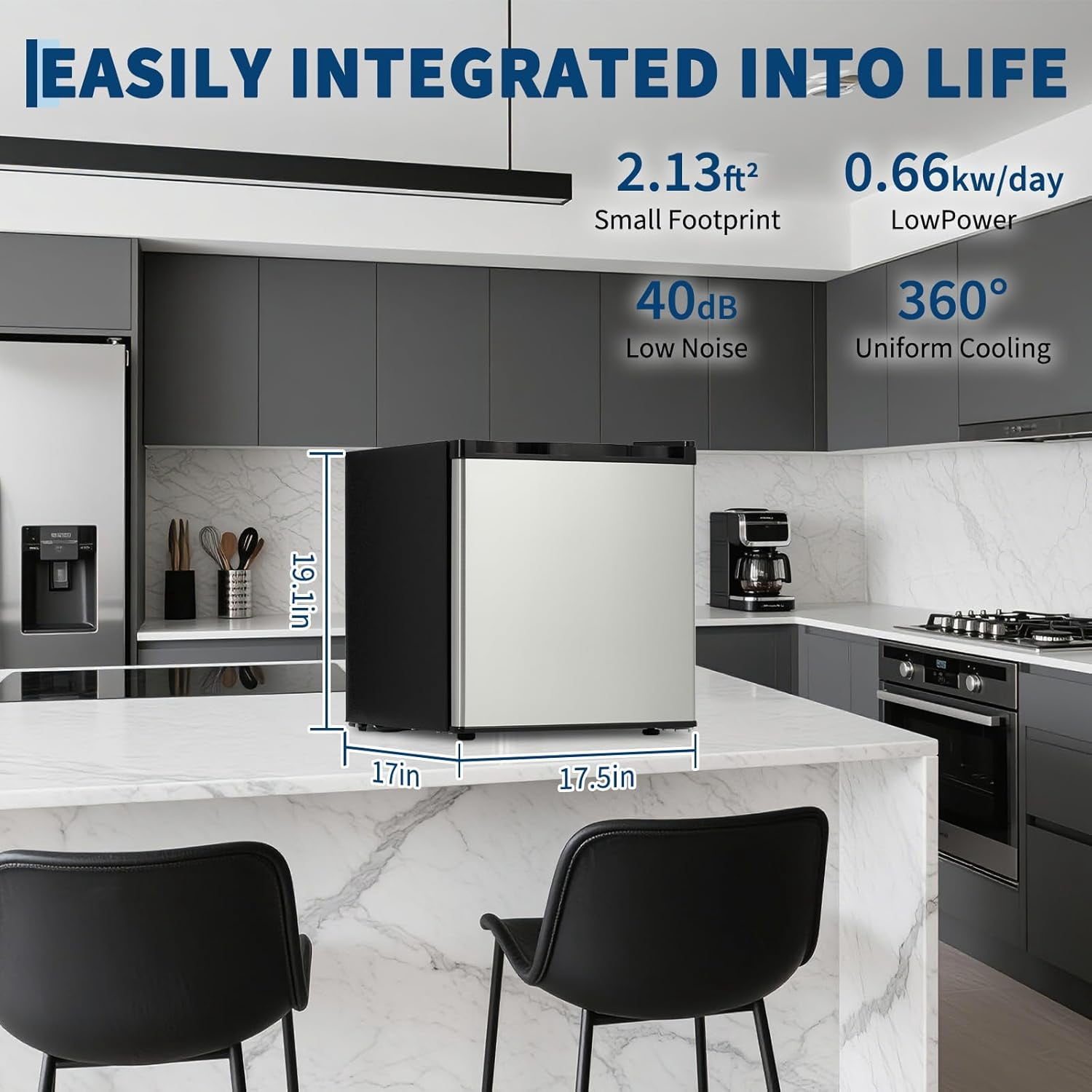 1.6 Cu.Ft Mini Fridge with Freezer, Compact Refrigerator with Single Stainless steel Door, Adjustable Thermostat, Mini Refrigerator for Kichten, Apartment, Bedroom, Office