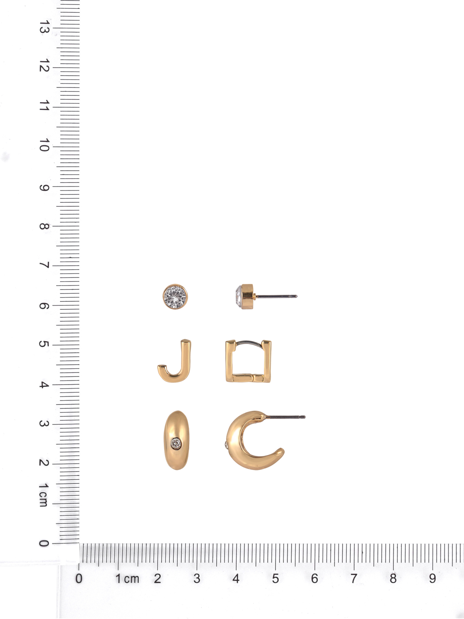Time and Tru Goldtone 3-On Crystal Stud, Hoop, Initial "J" Earring Set