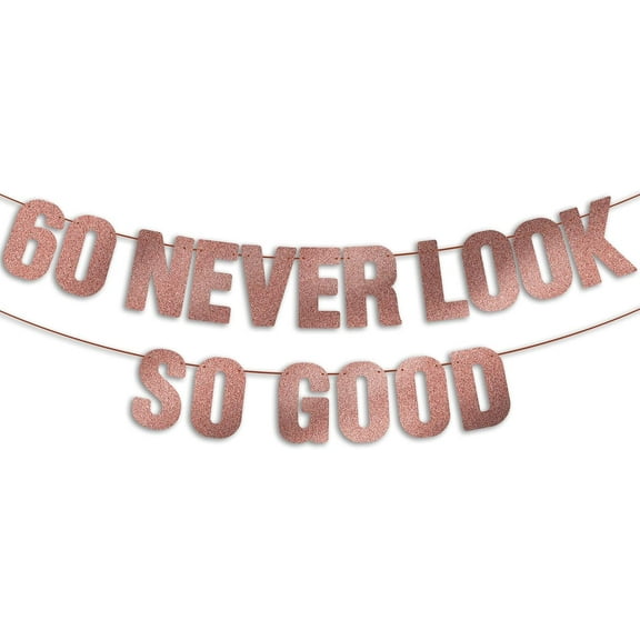 60th Birthday Decorations for Women, Pre-Strung 60th Party Banner - Rose Gold Glitter, Happy 60 Year Old Bday Sign for Woman 60th anniversary