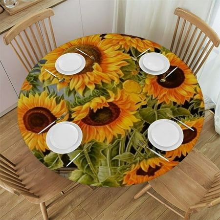 

BCIIG Sunflowers Round Tablecloth Stain Resistant and Washable for Indoor Outdoor Kitchen Dining Wedding Parties - 100% Polyester Fabric 46 -50