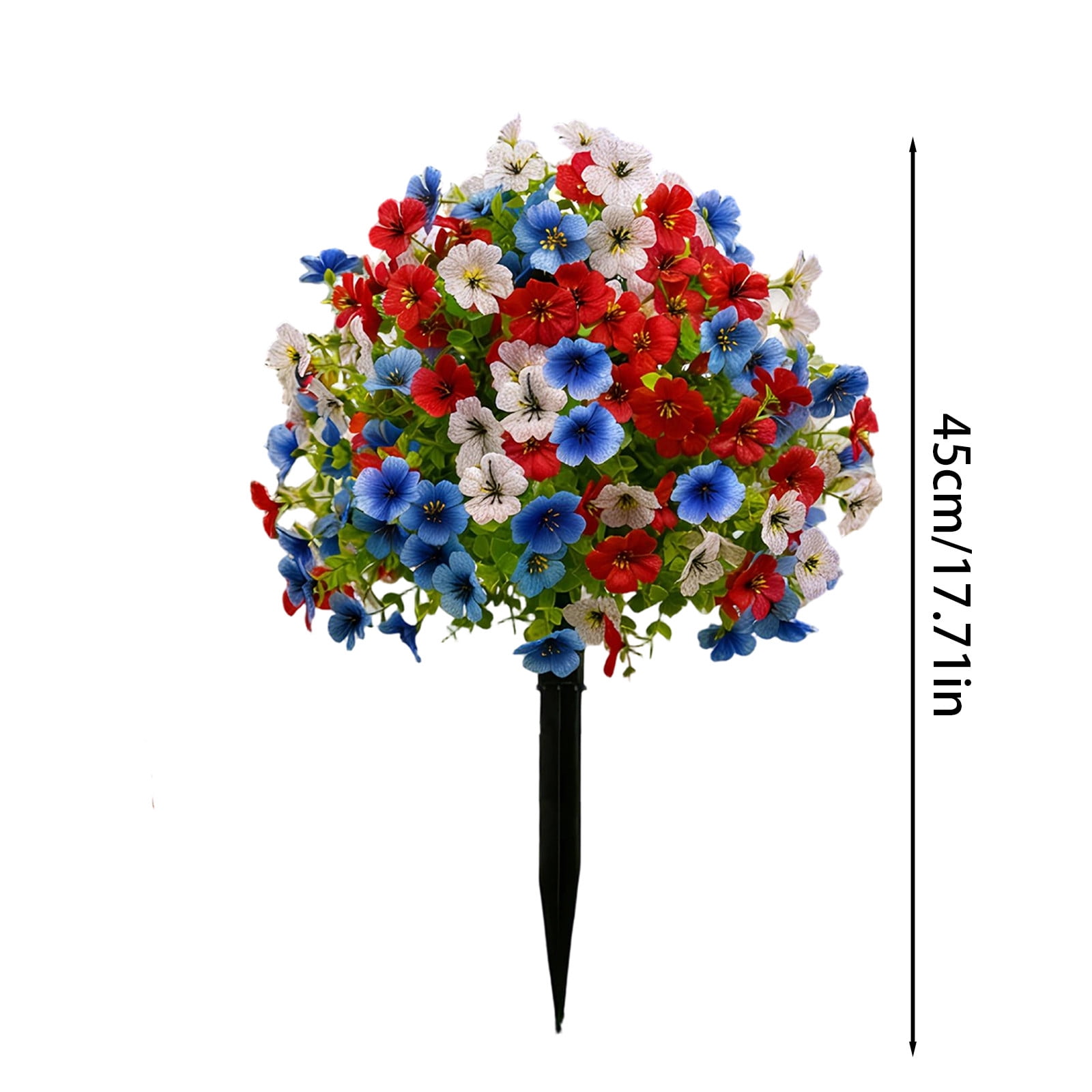 17.7in Independence Day Artificial Ground Stake Flower Tree - Red White Blue Flowers, Plastic Stalk, to Insert Soil, Floral Decor, Holiday Arrangements, Home, Outdoor, Weather-Resistant