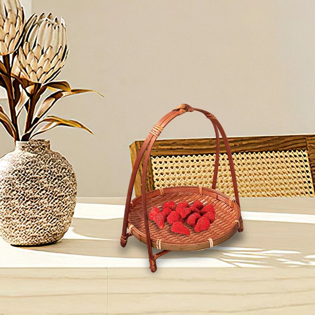 Bamboo Woven Fruit Basket Decor Bamboo Storage Basket for Kitchen Table Cafe 1 Layer 21cmx22cm