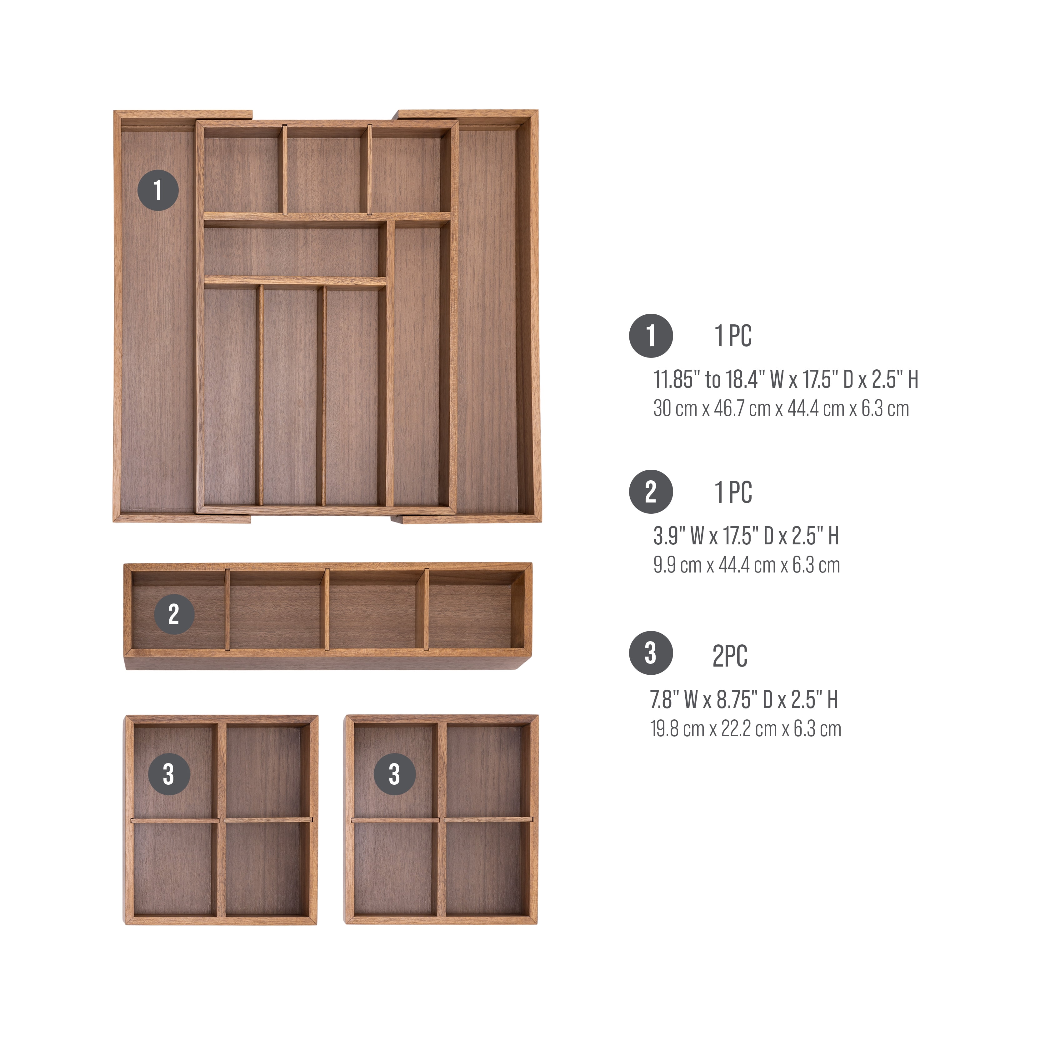 Seville Classics Acaicia Wood Premium Storage Expandable Drawer Organizer and Box Set (4 Piece)