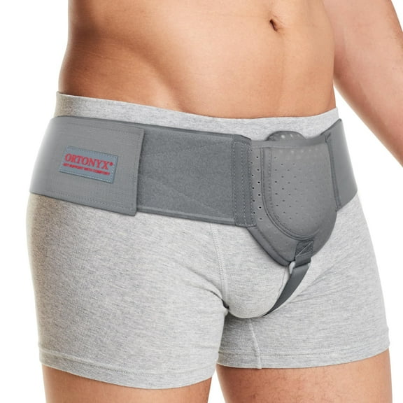 ORTONYX Inguinal Hernia Belt for Men and Women with Removable Compression Pad and Adjustable Waist Strap, Hernia Support Truss for Inguinal, Incisional Hernias, Left/Right Side - Gray S/M