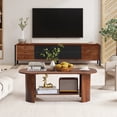 thumbnail image 5 of Wirrytor Oval Coffee Table with Storage Shelf, 2-Tier Modern Farmhouse Wood Center Table for Living Room, Rustic Brown, 5 of 10
