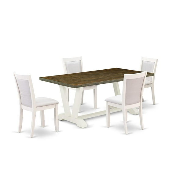 East West Furniture V-Style 5-Piece Wood Dining Set in Jacobean/Cream/White