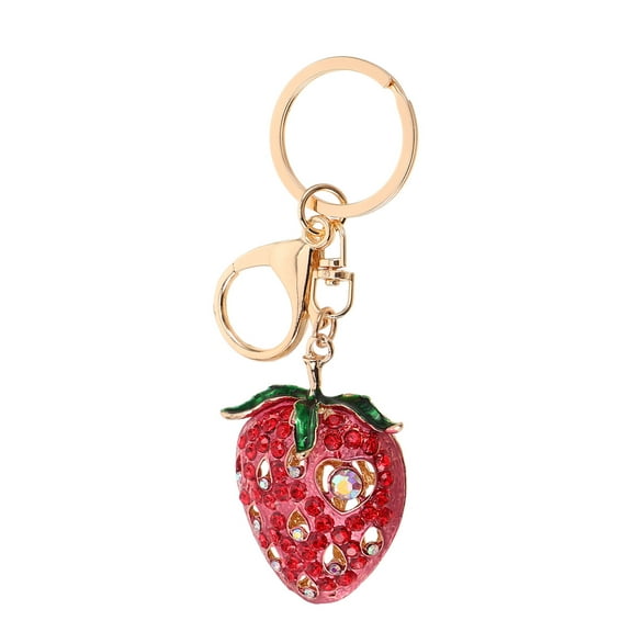 HOMEMAXS Adorable Strawberry Keychain Charm with Rhinestones Cute Bag Charm for Women Fruit Jewelry Keyring Bling Strawberry Key Chain