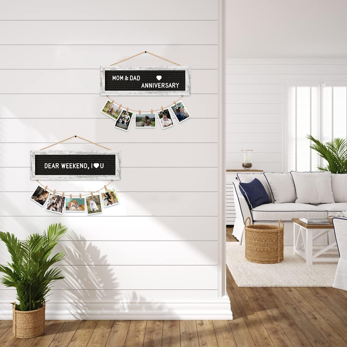 Hanging Photo Display Multiple Polaroid Picture Frames Collage Wall Decor, Felt Letter Board with 340 Letters and 15 Clips, DIY Cards Holder Frame Collage Set for Christmas Holiday Birthday Gi