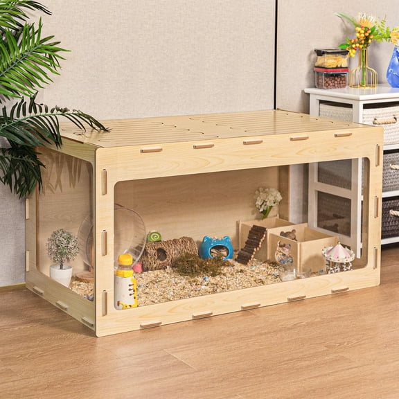 Wooden Hamster Cage Small Animal House with Acrylic Panels Opening Top Hutch for Dwarf Hamster Guinea Pig Chinchilla