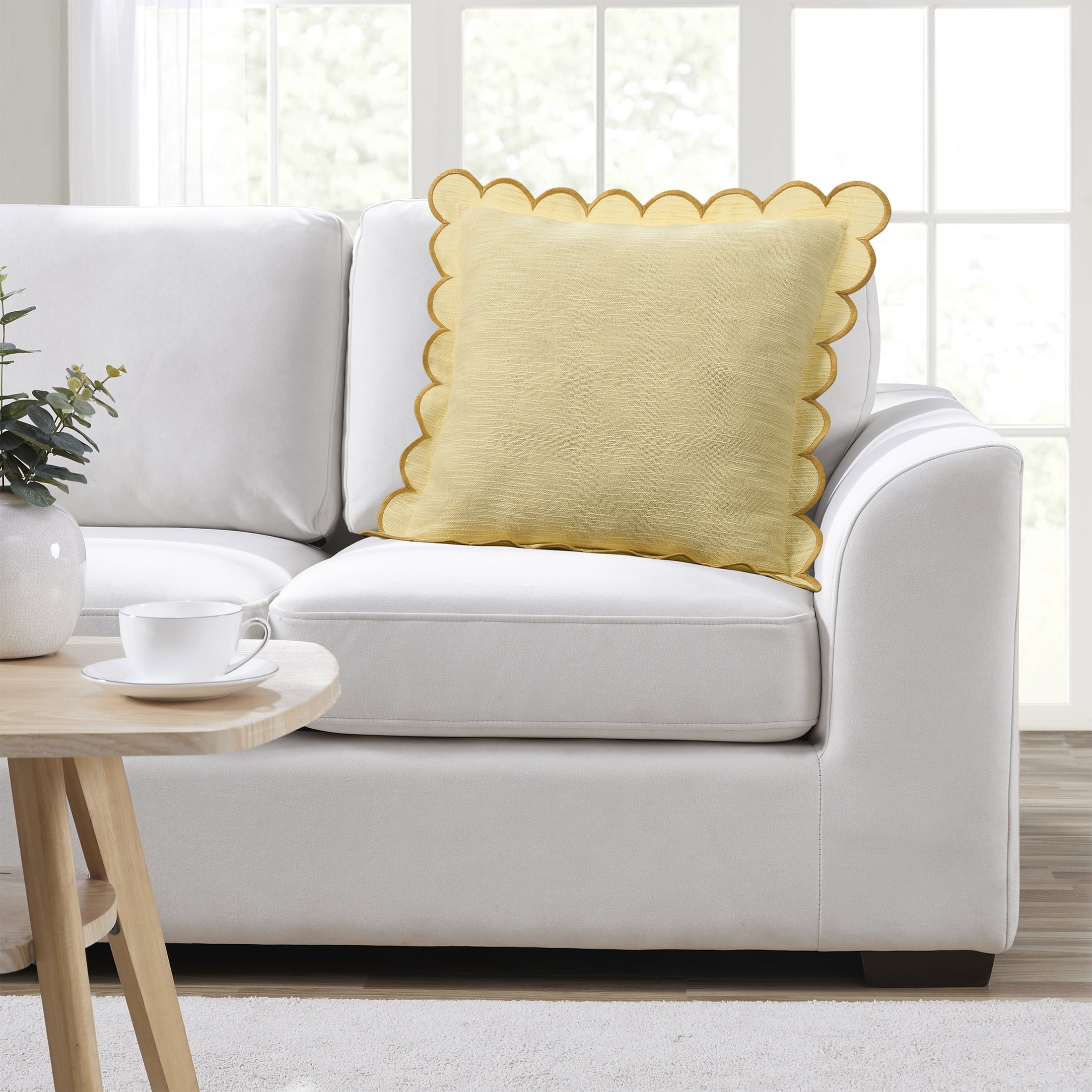 Home Decor Collection 19" x 19" Yellow Scallop Flange Cotton-Rich Decorate Pillow