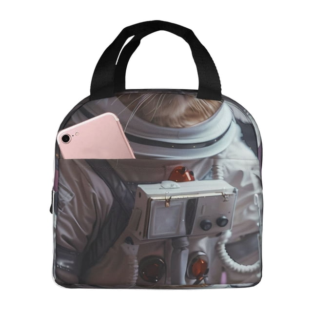 Easygdp Cat Astronaut In Space Bolsa Térmica Premium - Tela Oxford Impermeable, Gran Capacidad, Bolsillo Frontal, Unisex para Trabajo, Escuela, Actividades al Aire Libre y Picnics