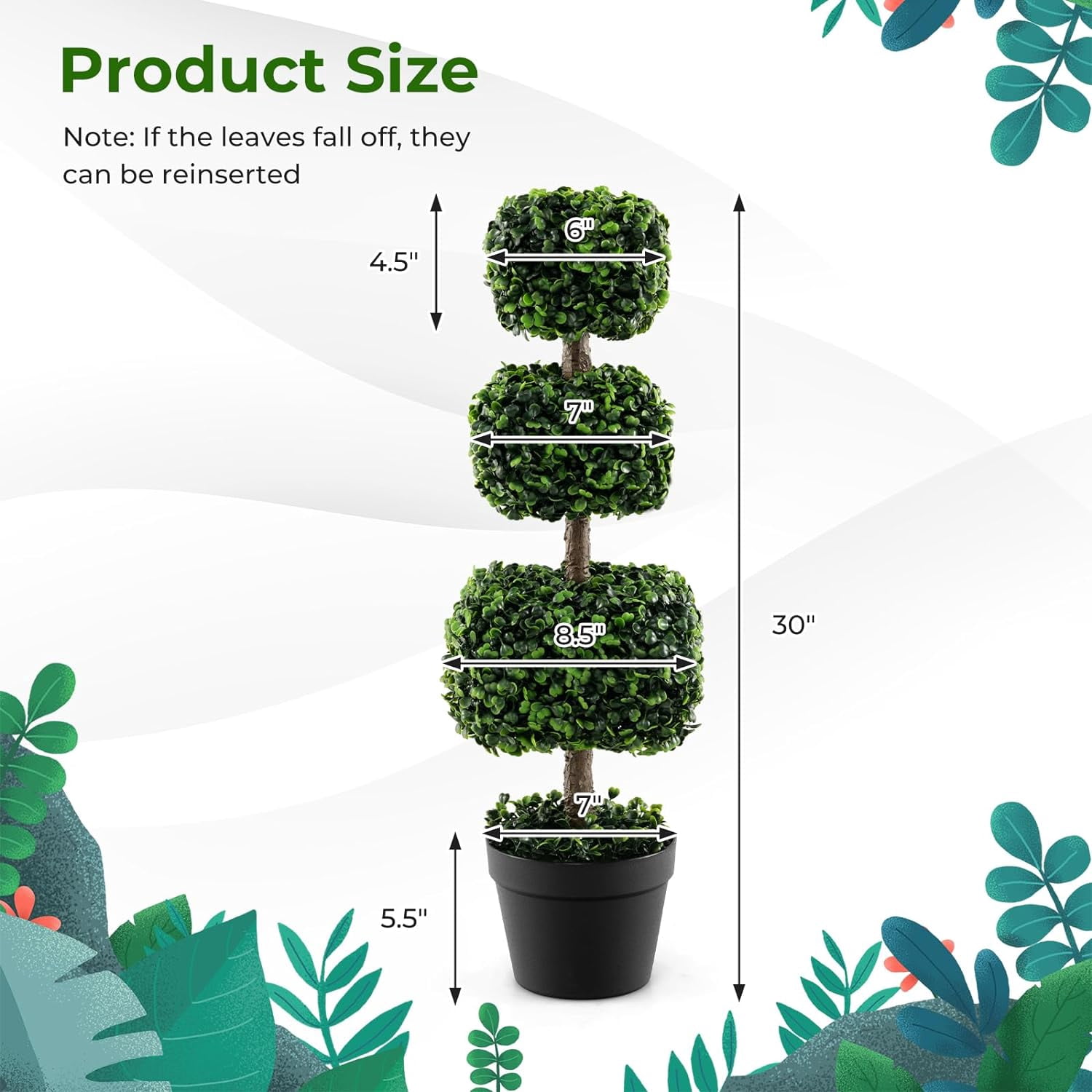 35 Inch Set of 2 Topiary Ball Tree Faux Boxwood Decoration Plant Fake Trees for Outdoor and Indoor