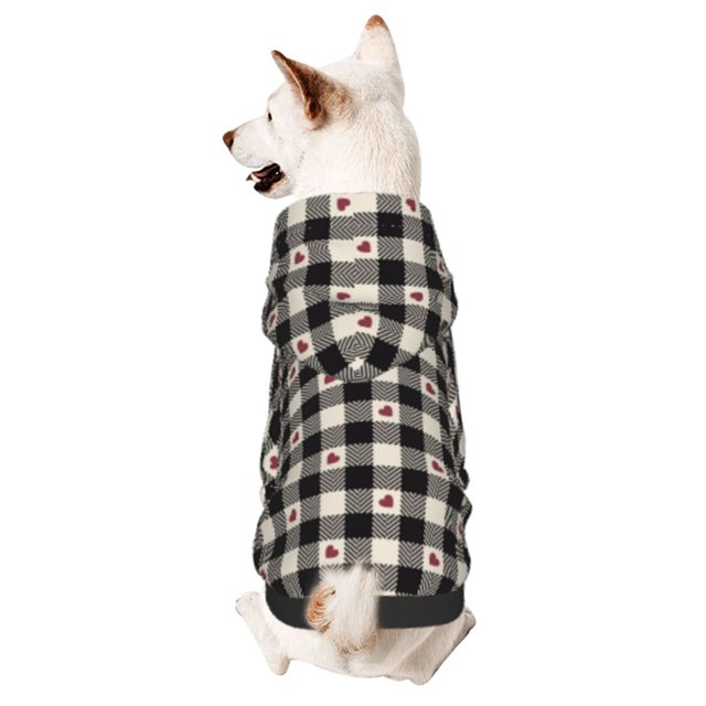 Fotbe Black Plaid Heart Sudadera con Estampado para Perros Pequeños – Suéter con Capucha para Mascotas, Tela Suave de Forro Polar con Bolsillo-X-Small