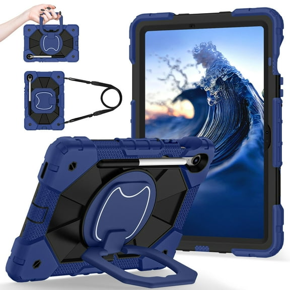 Shockproof Case for Samsung Galaxy Tab S10 FE 10.9"/ S9 FE 10.9"/ S9 11", Shockproof Rugged Shoulder Strap Rotating Kickstand Kids Friendly S Pen Holder Case Cover for Galaxy S10 FE/S9 FE/S9