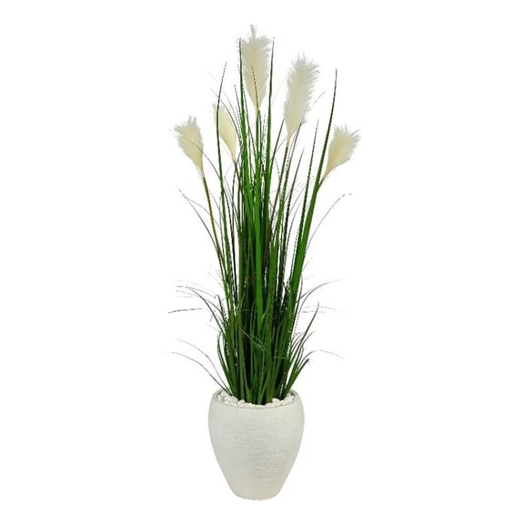 Nearly Natural 4.5' Wheat Plume Grass Artificial Plant in White Planter, Green