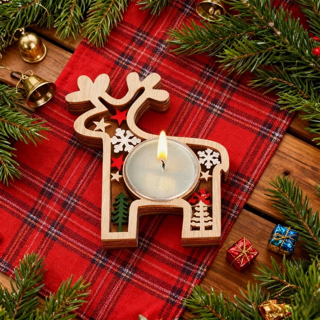 Christmas Creatives Wooden Candlesticks Holiday Party Decorations Ambience Candlestick Table Decorations Christmas Tree Snowflake Elks Shape Candlesticks ornamento