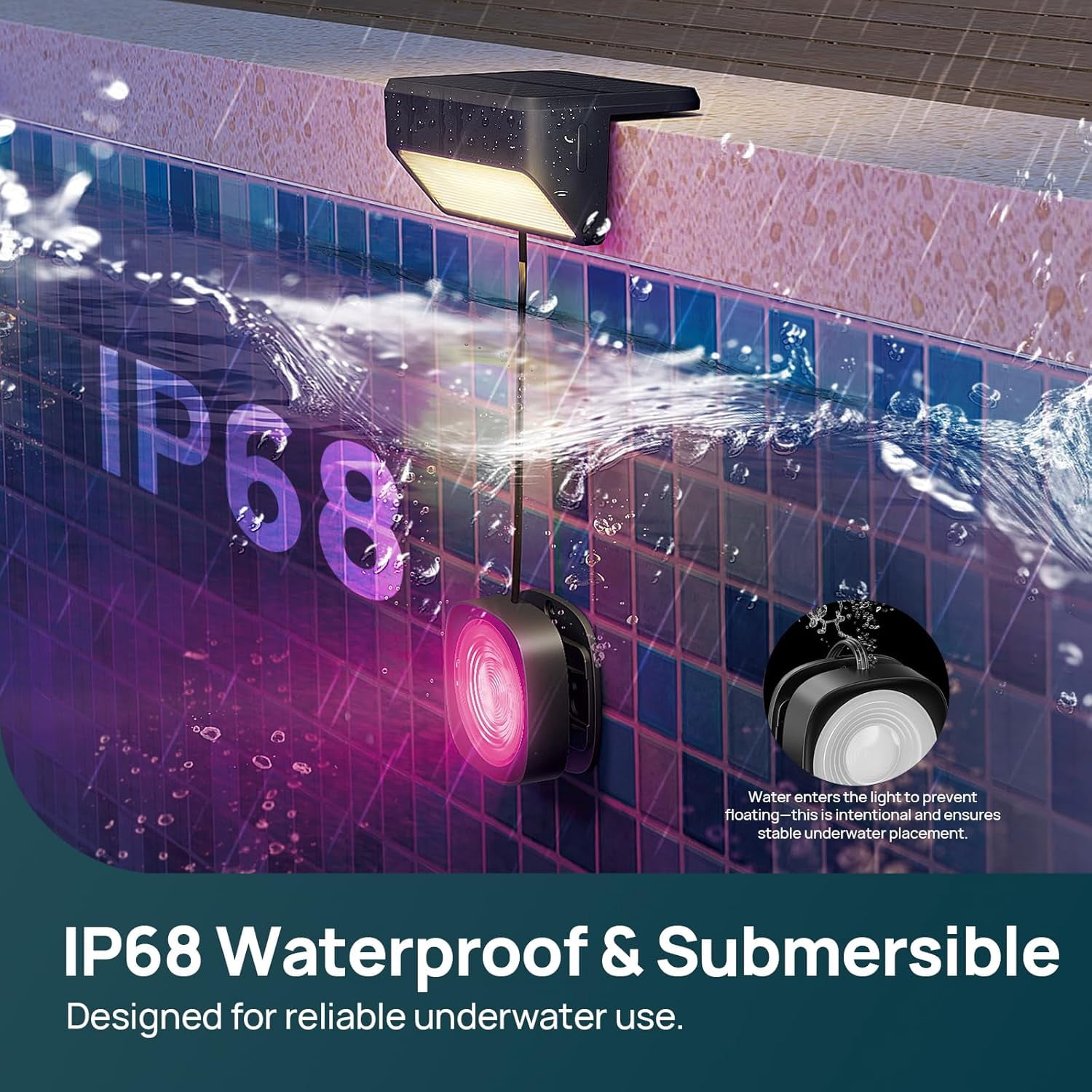 Linkind Smart Solar Pool Lights, RGBW LED with Dual-Zone App Control, IP68 Waterproof, Solar Powered for Inground & Above Ground Pools, Garden, Pond, Fence, 2-Pack