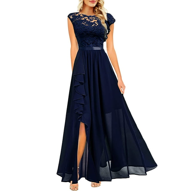 Kcodviy Robe Unie pour Femme en Dentelle Robe Décontractée pour Femme à Empiècements Sans Manches à Col Rond Robes pour Femme pour le Travail Robe à Ourlet Volanté Chandail Robes d'Été Robe de Soirée