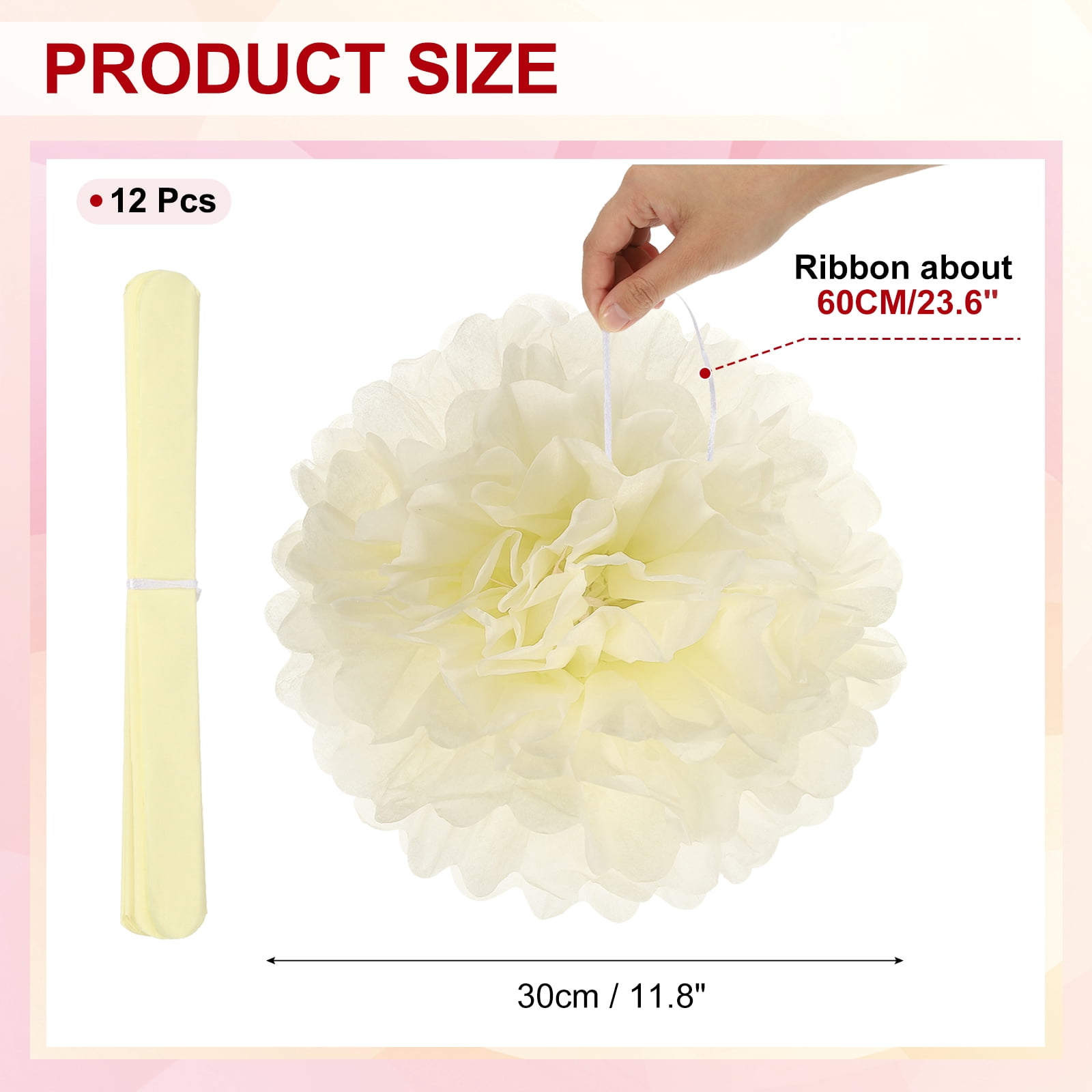 12inch Tissue Paper Pom Poms, 12PCS Pom Poms Paper Flowers Ball Tissue Paper Flowers for Wedding Bridal Shower Birthday Bachelorette Party Backdrop Decoration, Beige