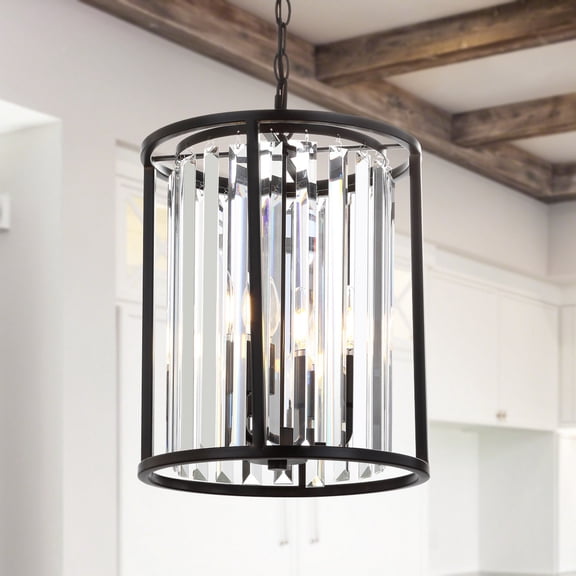 JONATHAN Y Bevin 12" Metal/Crystal LED Pendant, Oil Rubbed Bronze