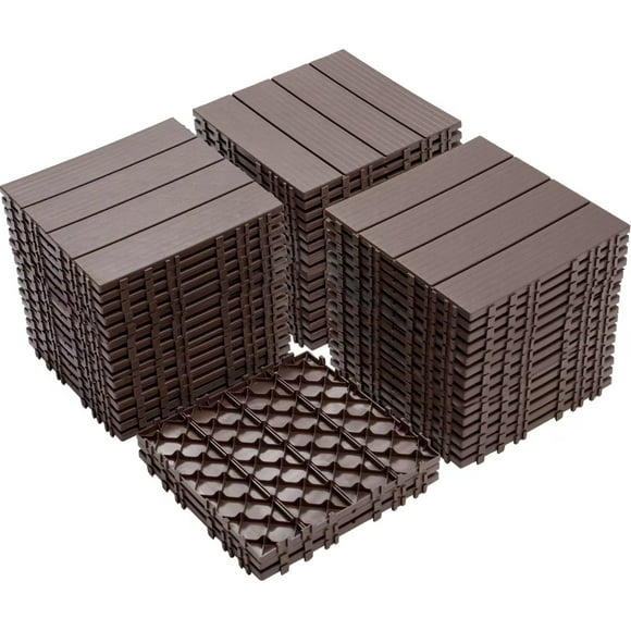 44 Pack Plastic Interlocking Deck Tile 11.8"x11.8" Patio Flooring Outdoor Waterproof All Weather Use for Garden Poolside Front Backyard Light Coffee