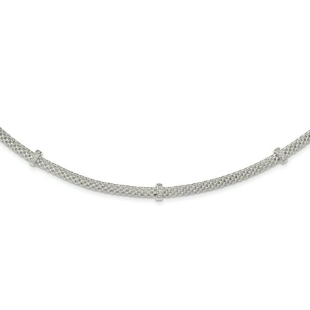 925 Sterling Silver Link Mesh Cubic Zirconia Cz Stations 1 Inch Extension Chain Necklace Pendant Charm