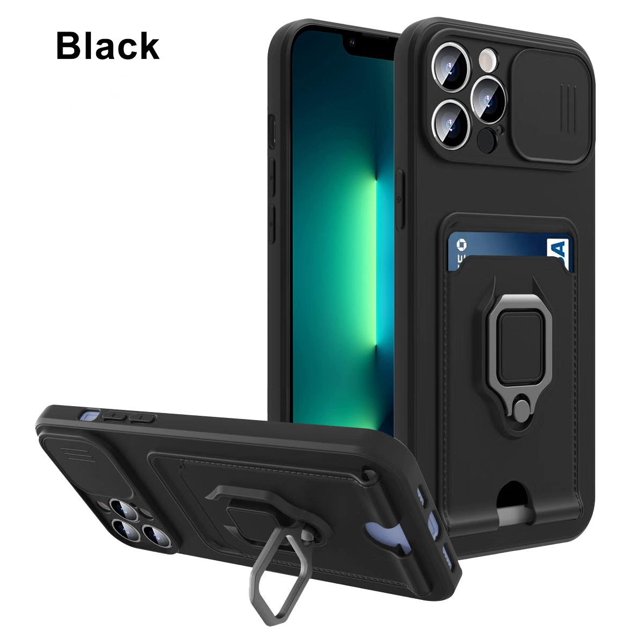 Slide Camera TPU Case For iPhone 16 15 11 12 13 14 Pro Max XS X XR 8 7 6S Plus Shockproof Armour Card Slots Wallet Silicon Cover black for iPhone 13Pro