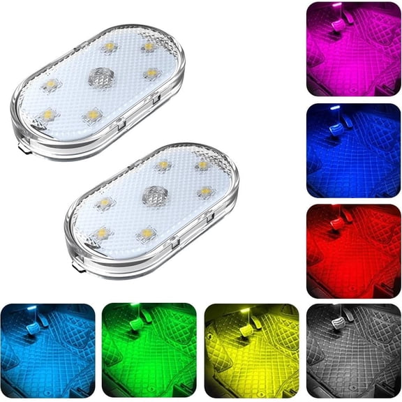 LINLIN Car Led Lights, 2 PCS Universal Touch Car Led Lights Interior, USB Rechargeable LED Light Car Interior, 7 Colors LED Atmosphere Lights with Adhesive, Portable Led Lights for Cars RVS and Trucks
