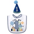 thumbnail image 6 of Baby Essentials Baby Boy 1st Birthday Bib and Party Hat Set – Blue Gingham “It’s My 1st Birthday” Design, Perfect for Photos & Gifts, 6 of 6