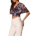 thumbnail image 4 of INSPIRAR CHIC Blusas Cortas de Manga Corta con Cuello en V de Verano con Estampado Floral XL Azul Oscuro, 4 of 6