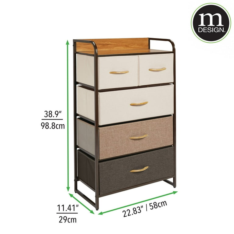 mDesign Tall Dresser Storage Chest, 5 Fabric Drawers - Multi/Espresso Brown mDesign Tall Dresser Storage Chest, 5 Fabric Drawers - Multi/Espresso Brown