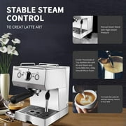 GEVI Silver Stainless Steel 15 Bar Espresso Machine 2 Shot Pump Cappuccino Maker New Condition