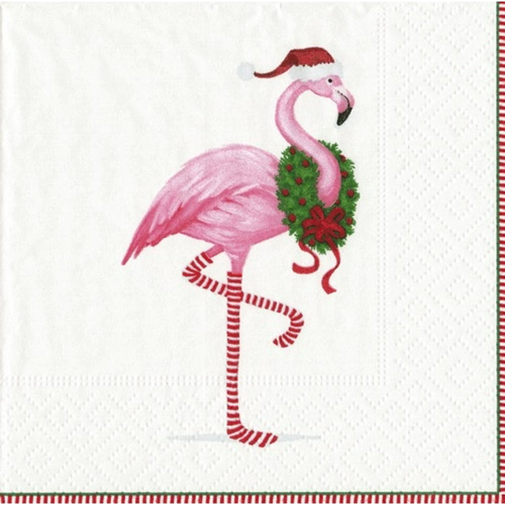 Paper Cocktail Napkins 20pk 13360C Christmas Flamingo White Walmart