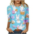 thumbnail image 2 of Xixinqiwan Women's Easter Tops Plus Size,Womens Tops Trend Three Quarter Sleeve Printed Cartoon Easter Bunny Tshirt Top Easter Dress for Women, 2 of 5