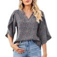 thumbnail image 2 of Rciityk Chiffon Blouses for Women Half Sleeve V Neck Work Shirts Casual Loose Printed Spring Fall Tops, 2 of 3