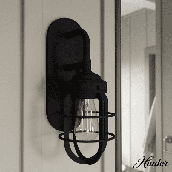 Hunter - Starklake 1-light Natural Black Iron, Small Sconce Light, Dimmable, for Bedrooms, Kitchens, Dining, Living Rooms - 19668