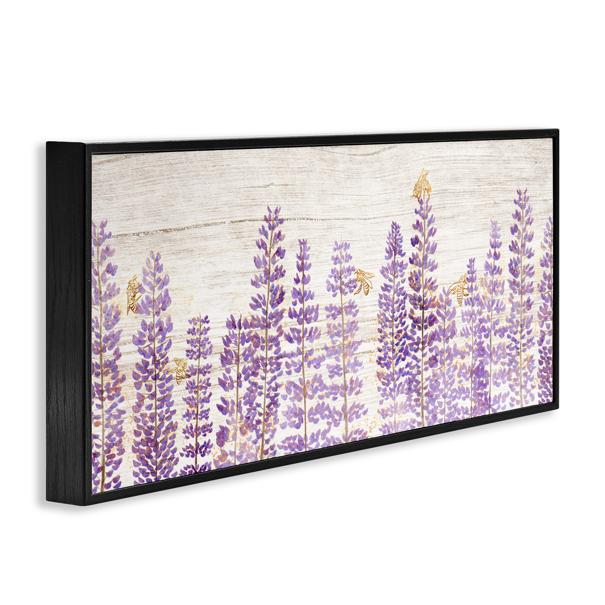 Stupell Industries Rustic Purple Lilacs & Bees Botanical & Floral Painting Black Framed Art Print Wall Art, 30 x 13