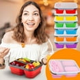 thumbnail image 2 of Kids Bento Lunch Box Collapsible Bento Box, Lunch Box 3 Compartment, Premium Silicone, Bpa Free, Airtight Snap-Top Lid, Microw3ve and Dishwasher Safe, Set Of 2(Orange) Bento Box Adult Lunch Box, 2 of 2