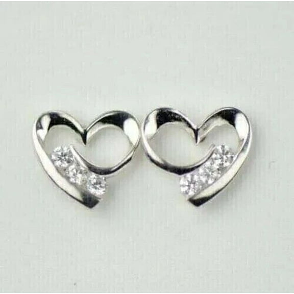 0.60Ct Round Cut Lab Created Diamond Heart Shape Stud Earrings 14k White Gold Plated